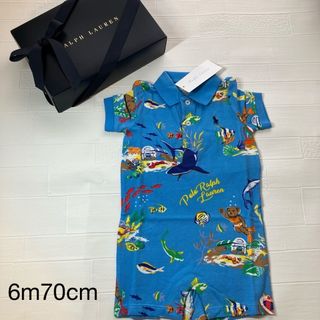 ラルフローレン(Ralph Lauren)の6m70cm 水色　ベア　ロンパース　半袖　ラルフローレン(ロンパース)