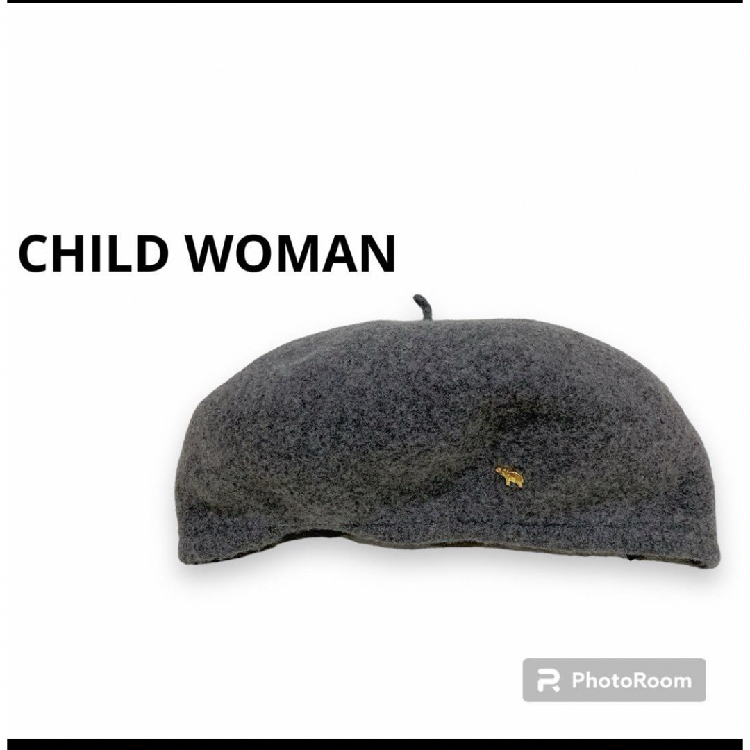 CHILD WOMAN(チャイルドウーマン)の【超美品】childwoman ベレー帽 グレー スエード フェルト生地 象 レディースの帽子(ハンチング/ベレー帽)の商品写真