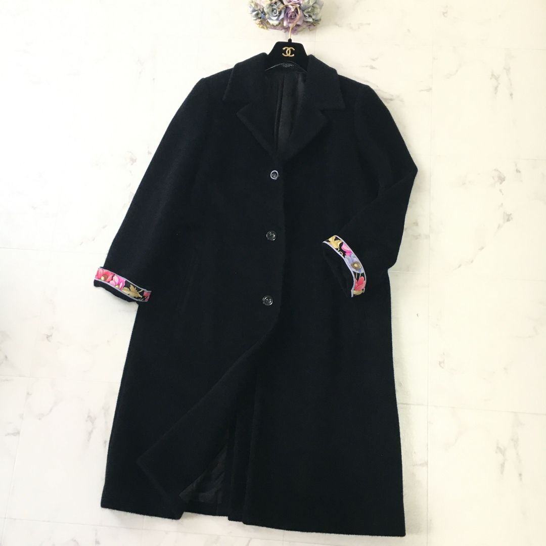 美品　LEONARD レオナール　アンゴラ　ウール　花柄　ブラック　コート | フリマアプリ ラクマ