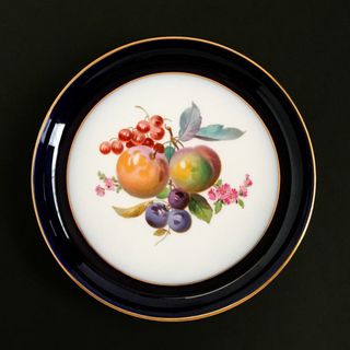 マイセン(MEISSEN)のマイセン 金彩 果実文 フルーツ コバルト 絵皿 プレート直径 17センチ ③(陶芸)