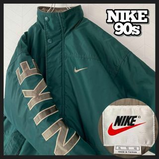 ナイキ(NIKE)の美品 入手困難 90s ナイキ 中綿 ナイロンジャケット 緑 袖デカロゴ 肉厚(ダウンジャケット)