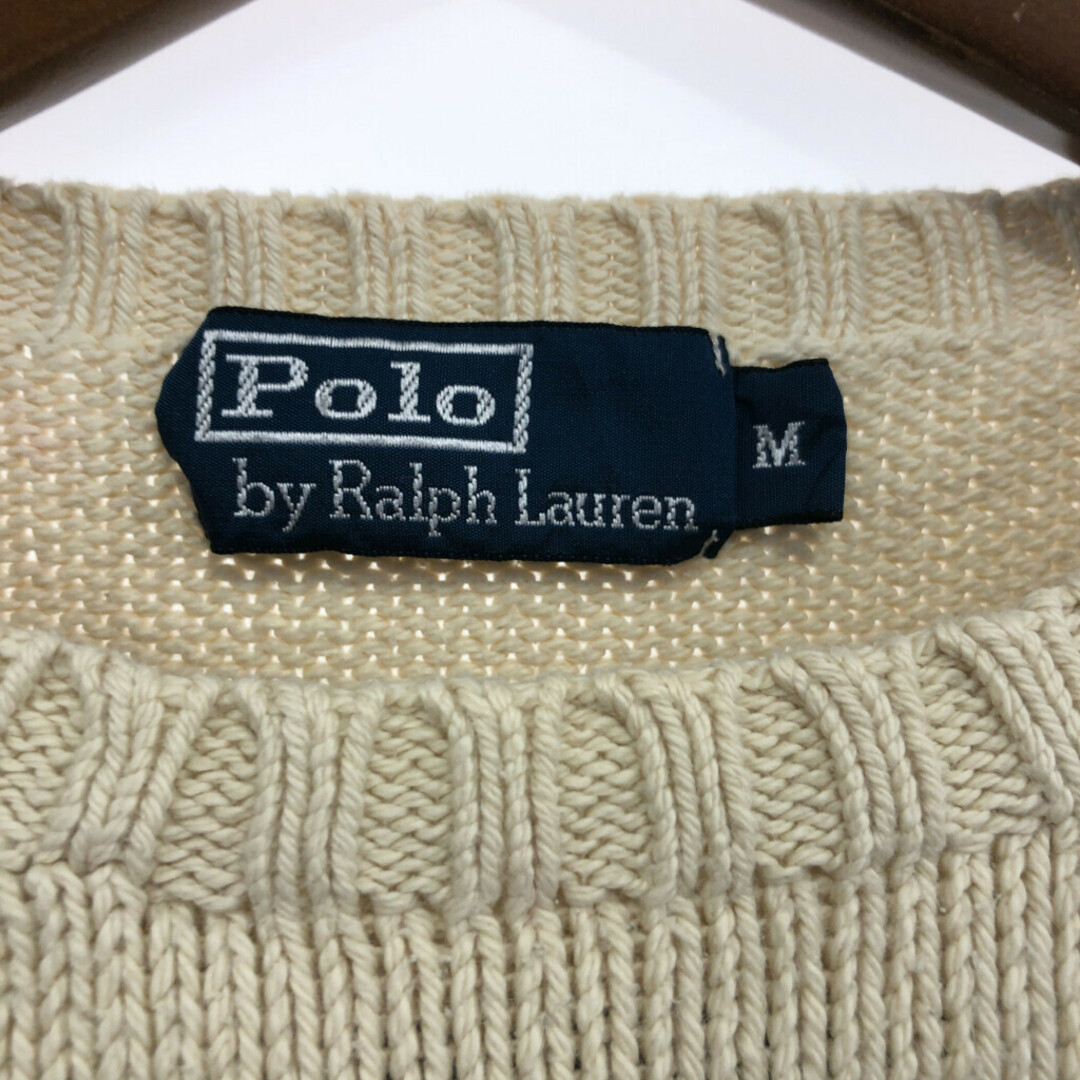 POLO RALPH LAUREN(ポロラルフローレン)の90年代 Polo by Ralph Lauren ポロ ラルフローレン コットン セーター ホワイト (メンズ M) 中古 古着 P6272 メンズのトップス(ニット/セーター)の商品写真