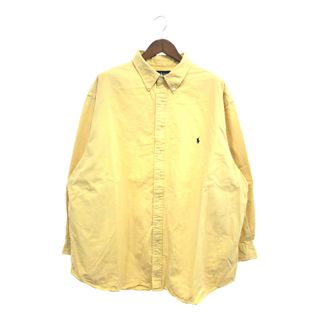 90年代 RALPH LAUREN ラルフローレン BIG&TALL ボタンダウン 長袖シャツ トップス 大きいサイズ イエロー (メンズ 3X) 中古 古着 P6376(シャツ)