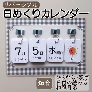 日めくりカレンダー 知育 保育 リバーシブル ◇ブラウンチェック◇(カレンダー/スケジュール)