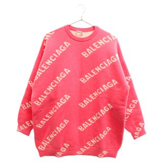 美品 バレンシアガ ALLOVER LOGO CREW NECK KNIT ニット 657401 T3200 コットン ウール メンズ BALENCIAGA 【1-0116404】