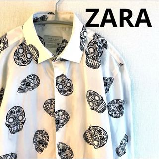 ザラ(ZARA)のZARA 総柄プリント長袖シャツ　スカル　ザラ　Sサイズ　ドクロ　コットン(シャツ)