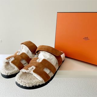 エルメス(Hermes)のHERMES サンダル　シプレ　ムートン　37 新品　エクリュ　エルメス(サンダル)