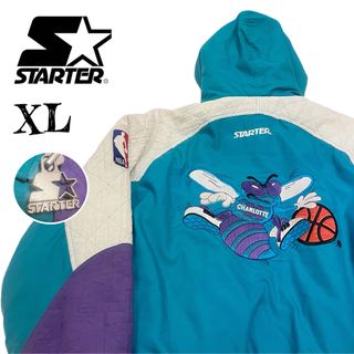 スターター(STARTER)の希少XL★スターター NBA ホーネッツ 刺繍ロゴ 中綿ナイロンジャケット(ナイロンジャケット)