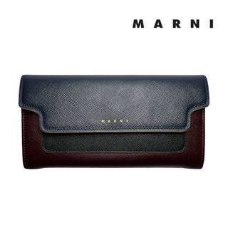 マルニ(Marni)の【美品】箱・袋付き MARNI マルニ　長財布　ネイビー　ブラック　ボルドー　(財布)