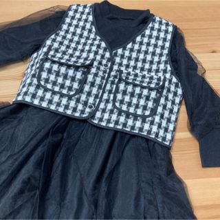 女の子　セットアップ　140 千鳥柄　シフォンワンピース　フォーマル(ワンピース)