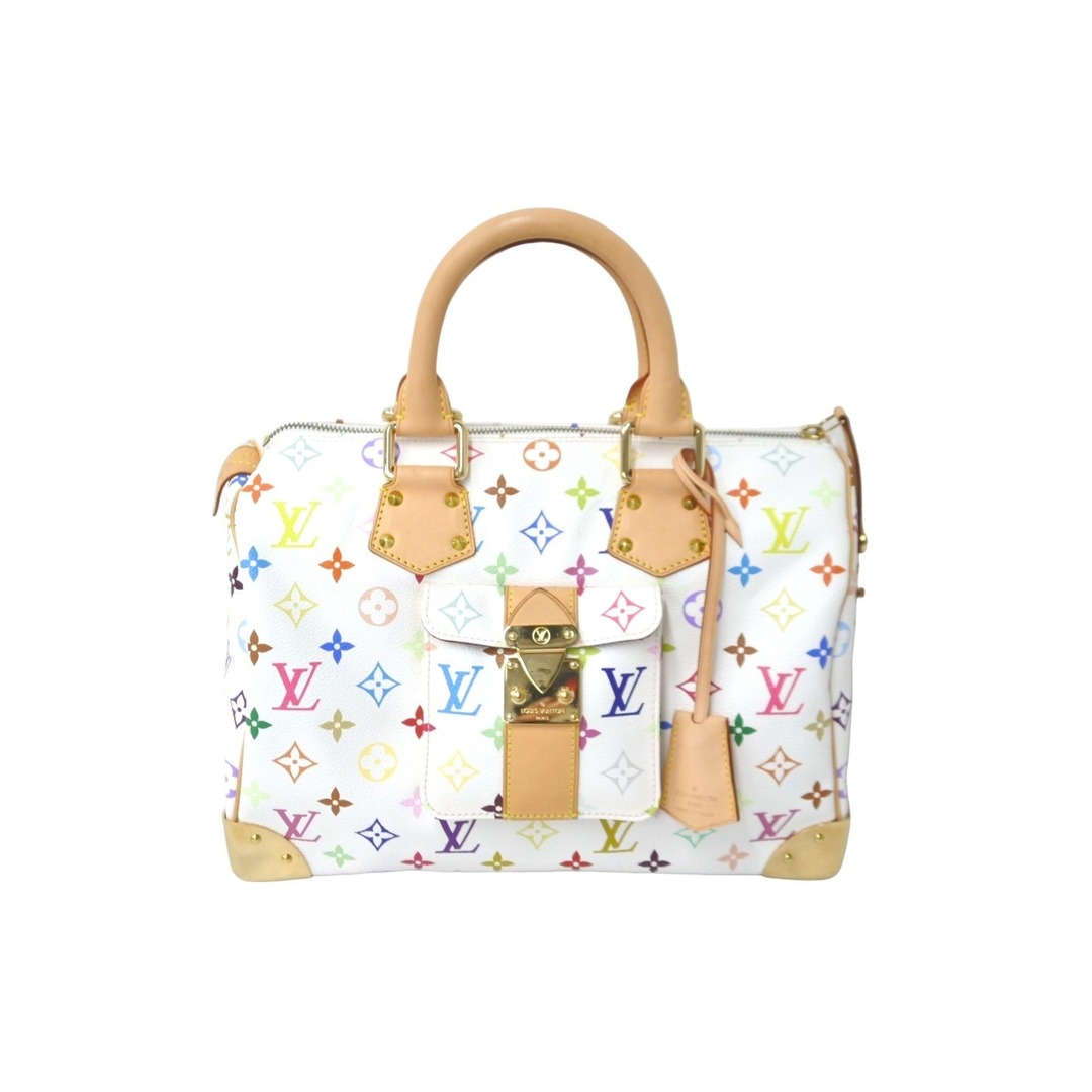 開閉式極美品 LOUIS VUITTON ルイヴィトン 村上隆 ハンドバッグ スピーディ30 M92643 ホワイト マルチ  59609