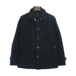 メンズビギ(MEN'S BIGI)のMEN'S BIGI メンズ　ビギ ステンカラーコート M 紺x白(ストライプ) 【古着】【中古】(ステンカラーコート)