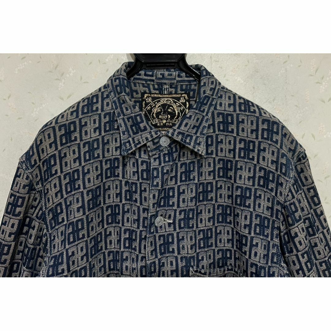 EVISU(エビス)の＊EVISU 総柄 インディゴ ジャガード カバーオール ジャケット 40 メンズのジャケット/アウター(カバーオール)の商品写真