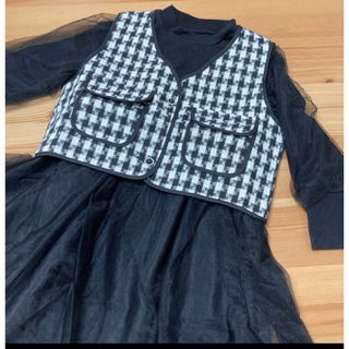 女の子　セットアップ　130 千鳥柄　シフォンワンピース　フォーマル(ワンピース)