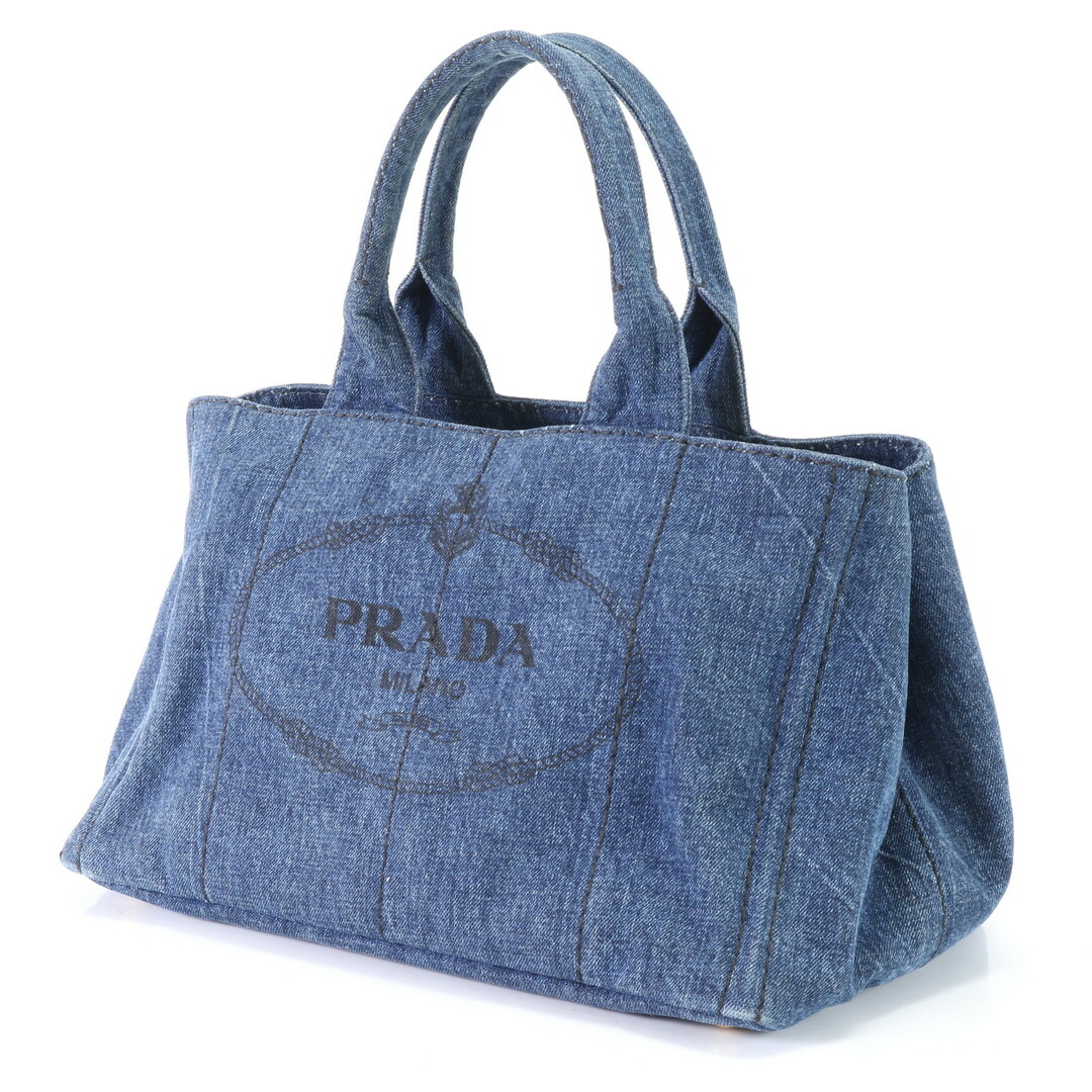 美品 正規品 PRADA ハンドバッグ カナパ 三角ロゴ 迷彩柄 青横約37cm