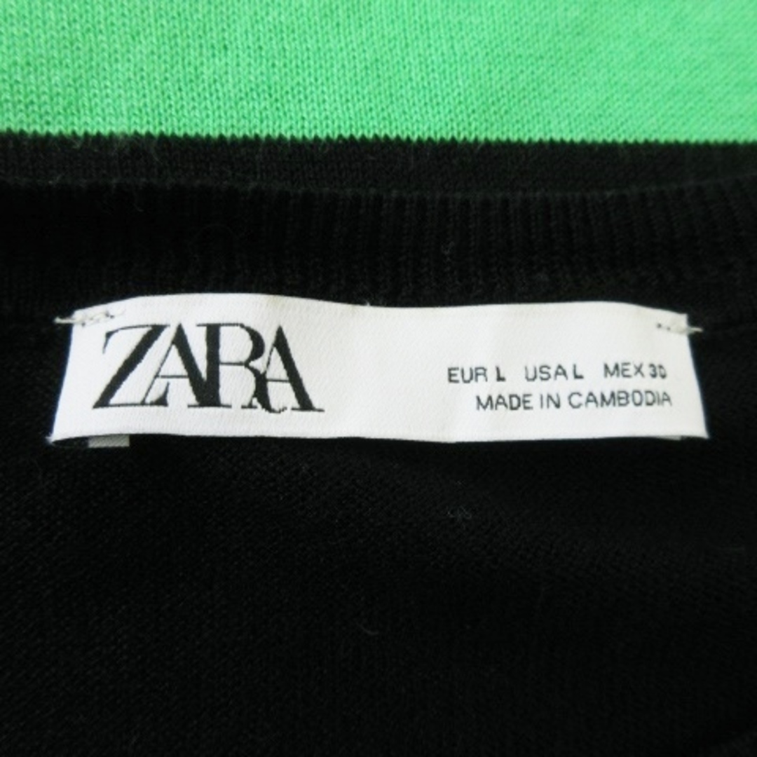 ZARA(ザラ)のザラ ニット セーター 長袖 オーバーサイズ ボーダー 総柄 薄手 L 黒 レディースのトップス(ニット/セーター)の商品写真