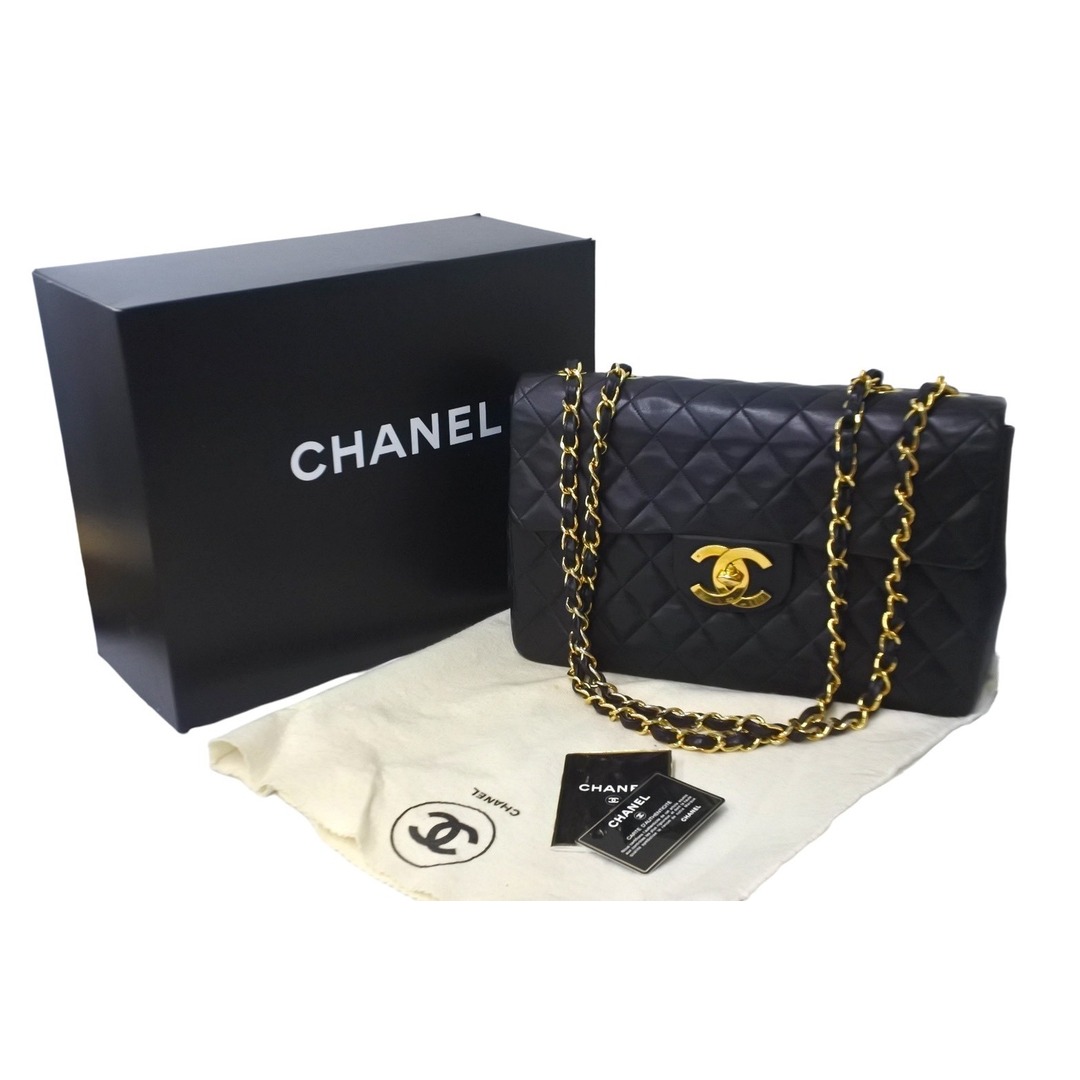 CHANEL シャネル ショルダーバッグ デカマトラッセ ダブルチェーンブラック 3番台 ラムスキン ゴールド金具 美品  59258ターンロック内側