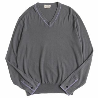 極美品 エルメス HERMES ニット セーター 21AW ロングスリーブ ウール カシミヤ トップス メンズ XL ネイビー/グレー/ホワイト/ブラック