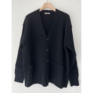 オーラリー(AURALEE)のAURALEE オーラリー RIB KNIT BIG CARDIGAN ブラック(カーディガン)