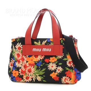 ミュウミュウ(miumiu)のミュウミュウ エブリウェア 花柄 フラワー 2Wayバッグ キャンバス ブラック(トートバッグ)