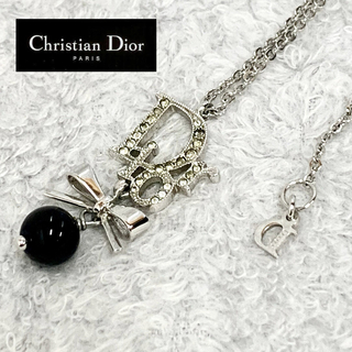 クリスチャンディオール(Christian Dior)のディオール　ネックレス　ラインストーン　リボン　ブラックストーン(ネックレス)