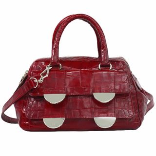 フルラ(Furla)の本物 フルラ FURLA 2WAY ショルダーバッグ ハンドバッグ ポシェット クロコダイル型押し レザー レッド バッグ 中古(ショルダーバッグ)