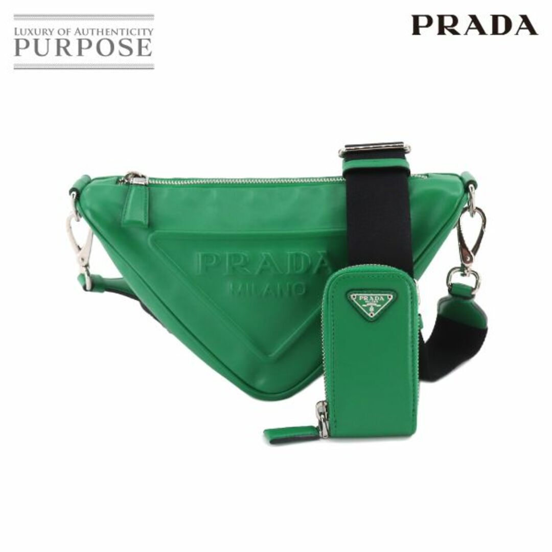 PRADA(プラダ)の未使用 展示品 プラダ PRADA トライアングル ショルダー バッグ レザー グリーン 1BH190 シルバー 金具 VLP 90211172 レディースのバッグ(ショルダーバッグ)の商品写真