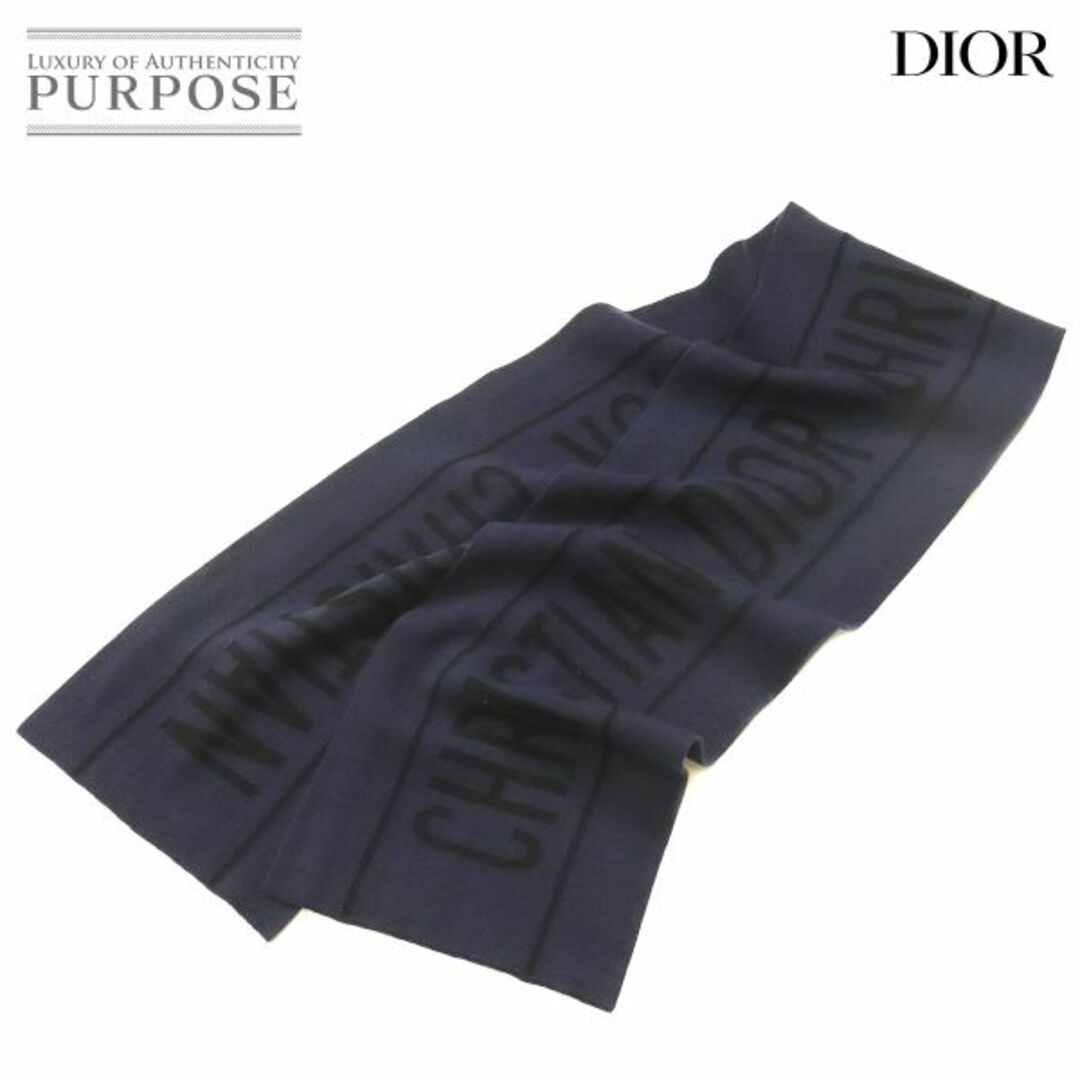 Christian Dior(クリスチャンディオール)の未使用 展示品 クリスチャン ディオール Christian Dior ロゴ ストール マフラー ウール86% カシミヤ10% ネイビー ブラック VLP 90216259 メンズのファッション小物(マフラー)の商品写真