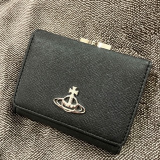 ヴィヴィアンウエストウッド(Vivienne Westwood)のVivienne Westwood 三つ折り財布　がま口　ブラック　VEGAN(財布)