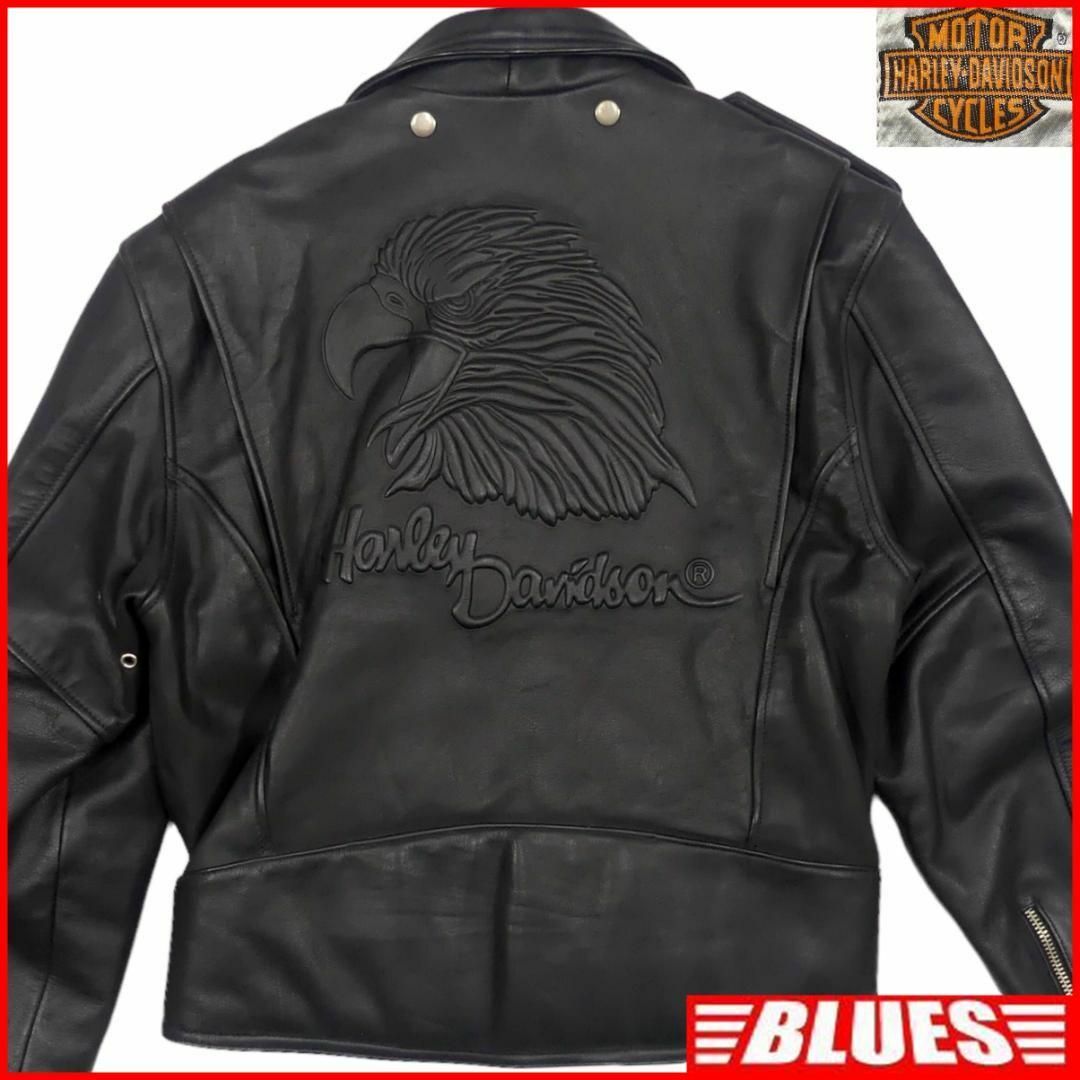 Harley Davidson(ハーレーダビッドソン)のハーレーダビッドソン ライダースジャケット 立体 本革 ダブル 黒 JJ751 メンズのジャケット/アウター(ライダースジャケット)の商品写真