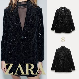 ザラ(ZARA)のZARA　ザラ　ZW COLLECTION スパンコール ベルベット ブレザーS(テーラードジャケット)