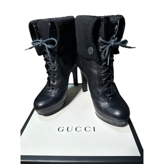 グッチ(Gucci)の極上美品◆GUCCI グッチ◆ニットロール　レザーブーツ(ブーツ)