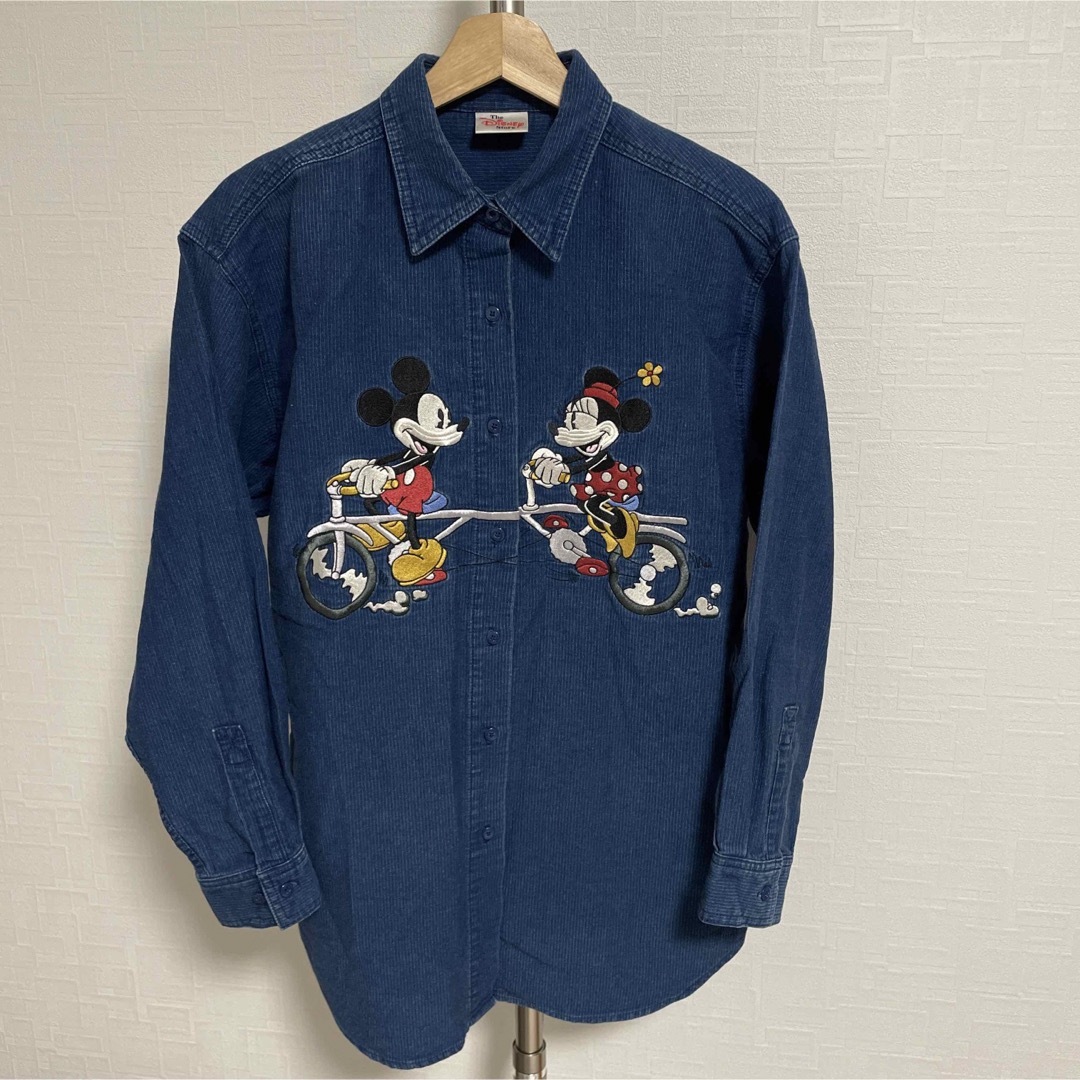 Disney(ディズニー)のレア！90s『Disney』ディズニー　藍染め　ミッキーマウス　長袖シャツ メンズのトップス(シャツ)の商品写真