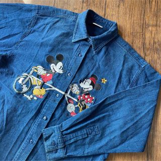 ディズニー(Disney)のレア！90s『Disney』ディズニー　藍染め　ミッキーマウス　長袖シャツ(シャツ)