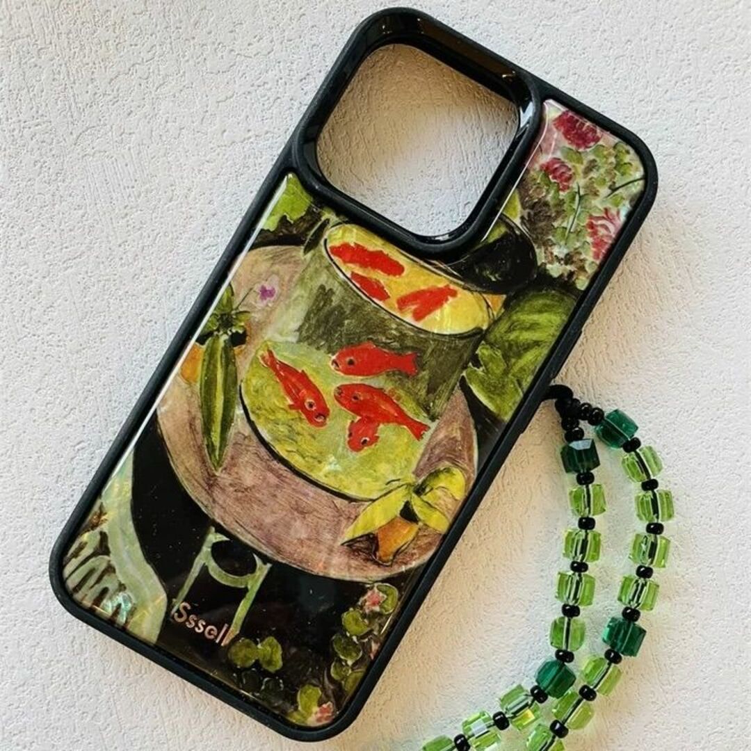 Anthropologie - ssself パールシェル 金魚柄 iPhone スマホケース ブラック 絵画