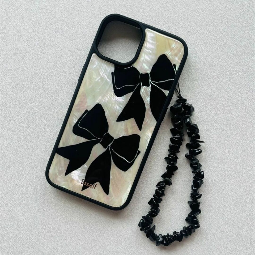 Anthropologie - ssself パールシェル リボン柄 iPhone スマホケース ブラック