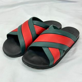 グッチ(Gucci)のGUCCI WEB ストライプ スライド サンダル グリーン UK11(29)(サンダル)