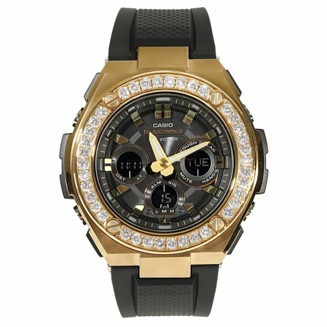 50mmストーンG-SHOCK GST ｗ300 Gスチール ゴールド 大粒4mmCZダイヤ（キュービックジルコニア）カスタムベゼル 18K GOLD カスタム