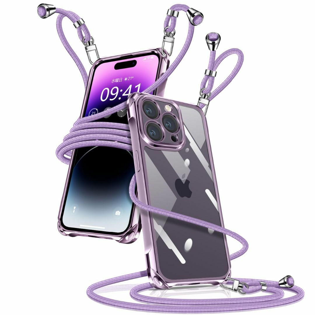 【色: 紫】iPhone 14 Pro Max ケース クリア ショルダー iP スマホ/家電/カメラのスマホアクセサリー(その他)の商品写真