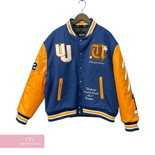 UMKOW 2023AW Varsity Jacket UMKOW バーシティジャケット レザー切替スタジャン ベースボールジャケット 裏地キルティング 刺繍 ワッペン ネイビー×オレンジ 【240125】【新古品】【me04】(その他)