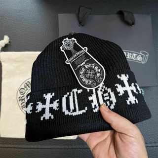 CHROME HEARTS クロムハーツ Cashmere Cross Beanie ラウンドセメタリークロスパッチ カシミヤビーニー ニットキャップ 帽子 ブラック225センチ本体