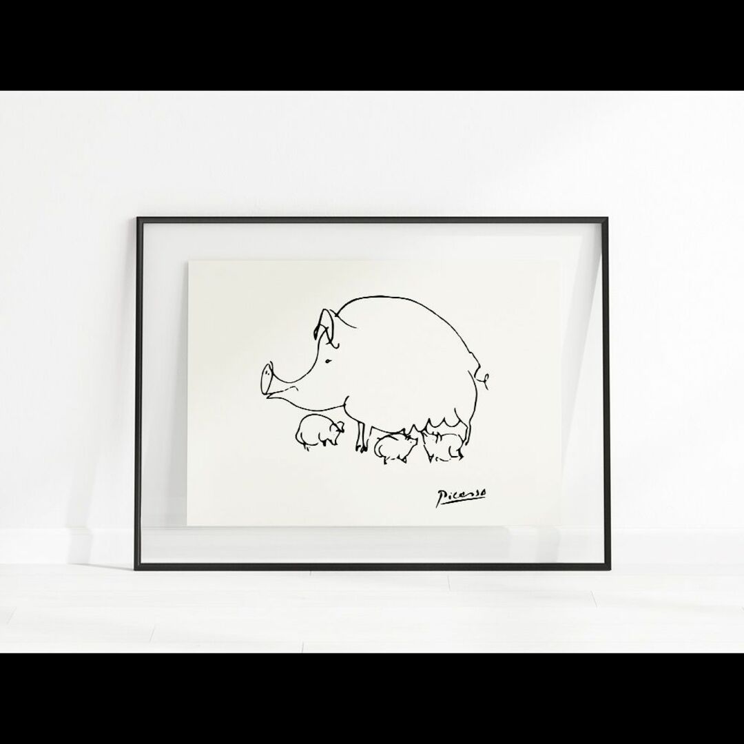SALE【0112】A4サイズアートポスター Pig 子豚　モノトーン インテリア/住まい/日用品のインテリア小物(その他)の商品写真