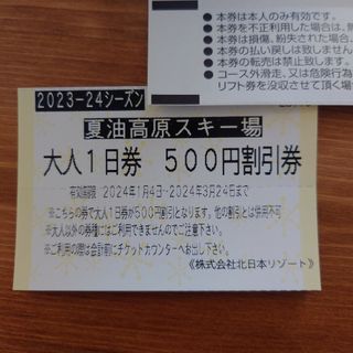 夏油高原スキー場500円割引券(スキー場)