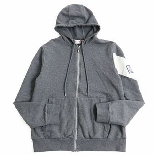 モンクレール(MONCLER)の美品●モンクレール ガムブルー MAGLIA CARDIGAN ロゴワッペン ジップアップ 異素材切替 バイカラー パーカー/フーディー グレー XXL 伊製(パーカー)