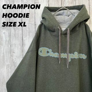 チャンピオン(Champion)のUS古着　チャンピオン　センター刺繍ロゴスエットパーカー　サイズXL グリーン(パーカー)