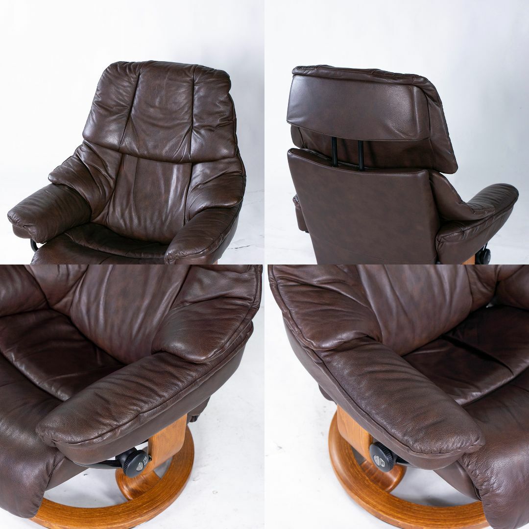 エコーネス リクライニングチェア＆オットマン Ekornes Stressless ストレスレスチェア Reno Sサイズ ブラウン ハイバック 本革 レザー 北欧デザイン ノルウェー インテリア/住まい/日用品のソファ/ソファベッド(一人掛けソファ)の商品写真