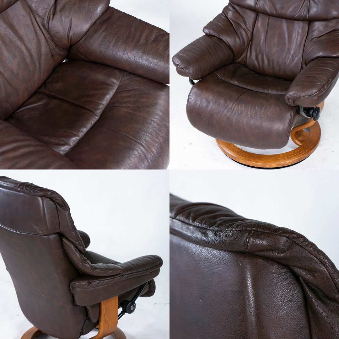 エコーネス リクライニングチェア＆オットマン Ekornes Stressless ストレスレスチェア Reno Sサイズ ブラウン ハイバック 本革 レザー 北欧デザイン ノルウェー インテリア/住まい/日用品のソファ/ソファベッド(一人掛けソファ)の商品写真