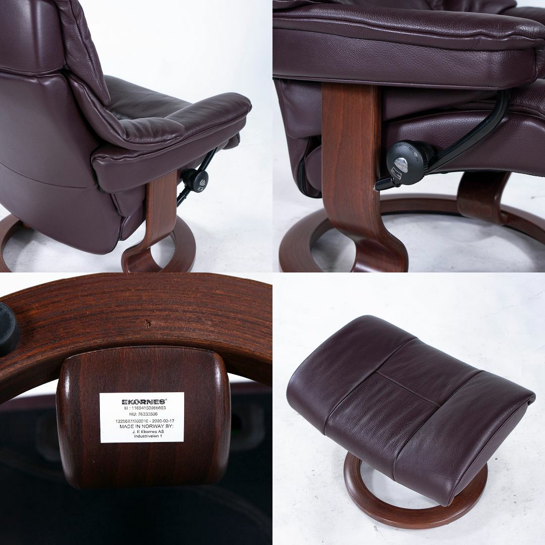 エコーネス リクライニングチェア＆オットマン Ekornes Stressless ストレスレスチェア Reno Mサイズ ボルドー ハイバック 本革 レザー 北欧デザイン ノルウェー インテリア/住まい/日用品のソファ/ソファベッド(一人掛けソファ)の商品写真