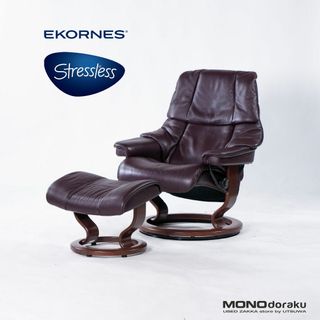 エコーネス リクライニングチェア＆オットマン Ekornes Stressless ストレスレスチェア Reno Mサイズ ボルドー ハイバック 本革 レザー 北欧デザイン ノルウェー(一人掛けソファ)