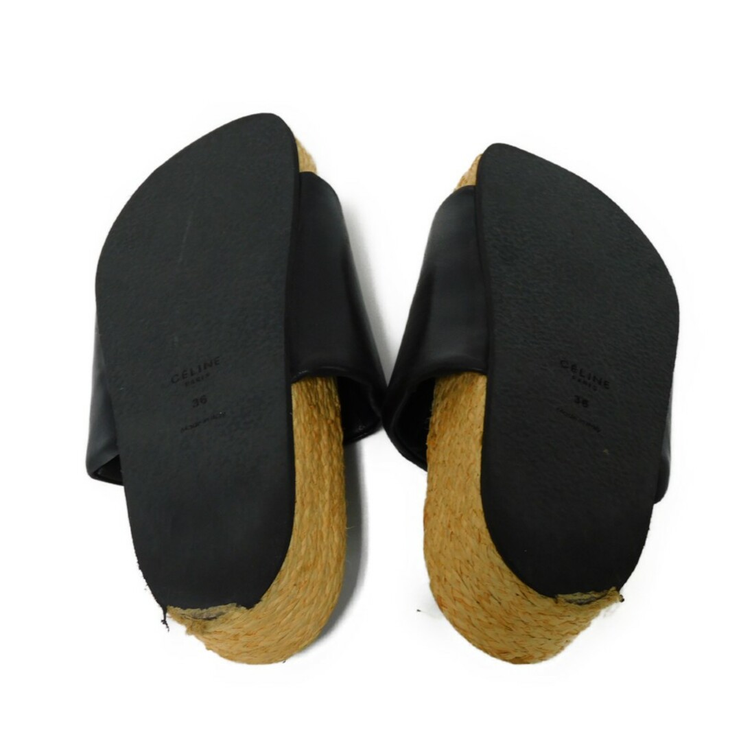 celine(セリーヌ)のCELINE セリーヌ ボクシー 36 ナッパ ジュート ナチュラル ウェッジソール 23cm 旧ロゴ ブラック サンダル レディースの靴/シューズ(サンダル)の商品写真